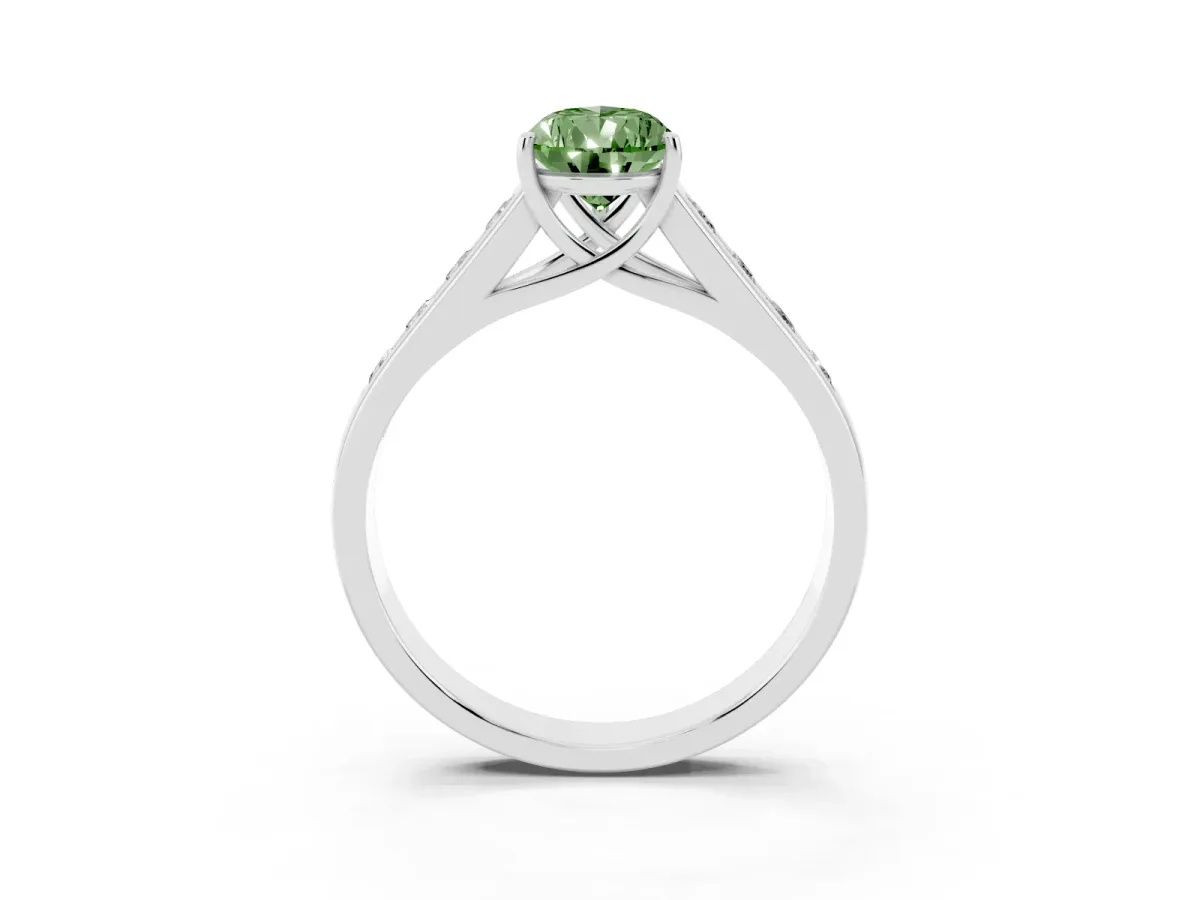 Fancy Green Pear Cut Solitaire Channel-Set Diamond Engagement Ring with Four-Prong Setting Platinum