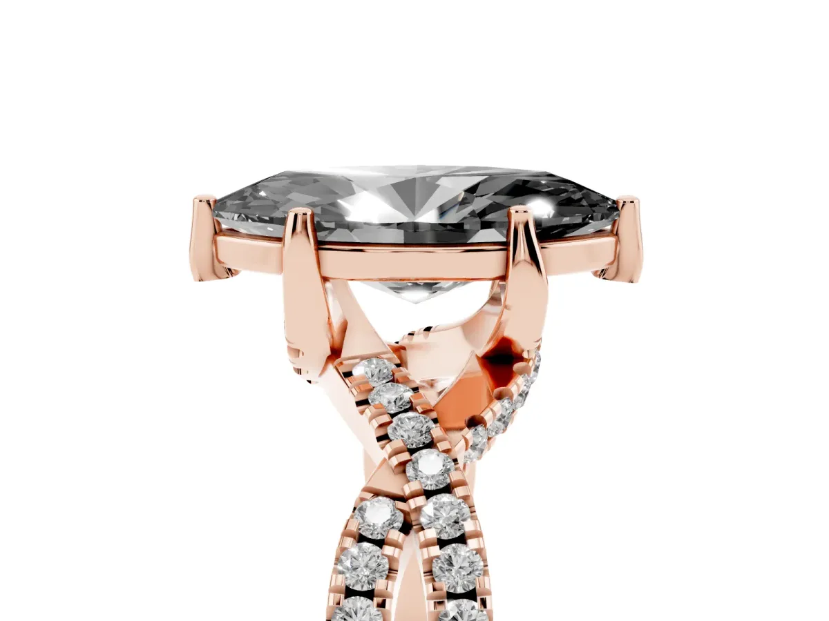 Fancy Black Marquise Cut Solitaire Twist Pave Diamond Engagement Ring with Prong Setting Rose gold