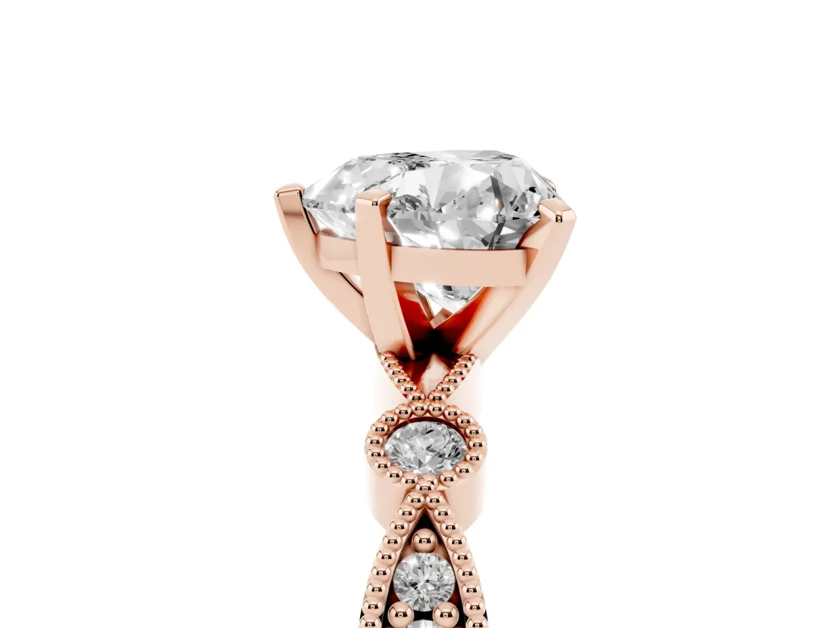 Heart Cut Milgrain Bezel Diamond Engagement Ring with Solitaire Prong Setting Rose gold