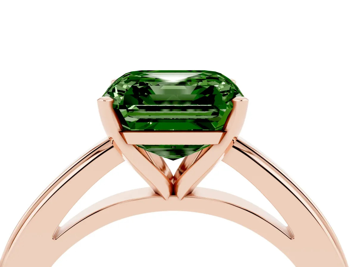 Fancy Green Asscher Cut Solitaire Diamond Ring with Four-Prong Setting and Classic Band Rose gold