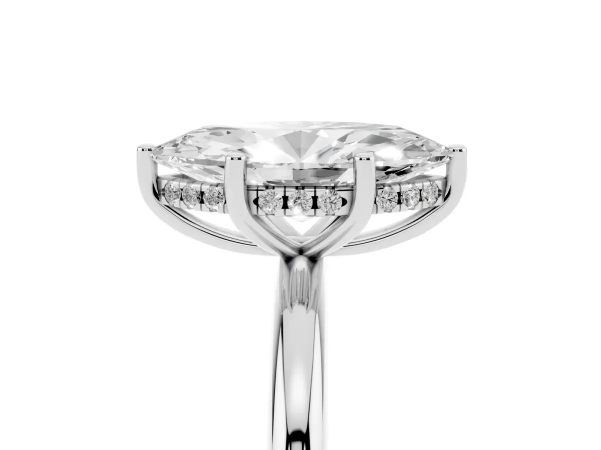 Marquise Cut Cut Solitaire Engagement Ring with Four-Prong Setting and Classic Band Silver