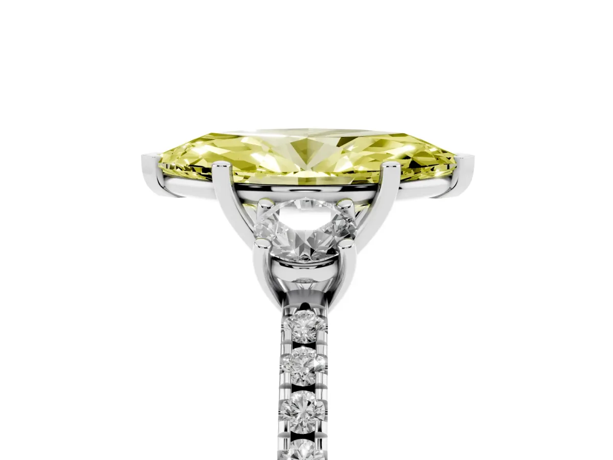 Fancy Yellow Three-Stone Marquise Cut Cut Diamond Pavé Band with Prong Setting Silver