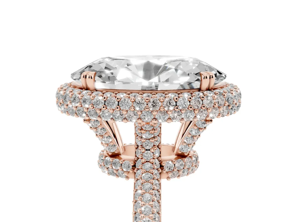 Oval Diamond Halo Ring with Round Diamond Accents Rose gold