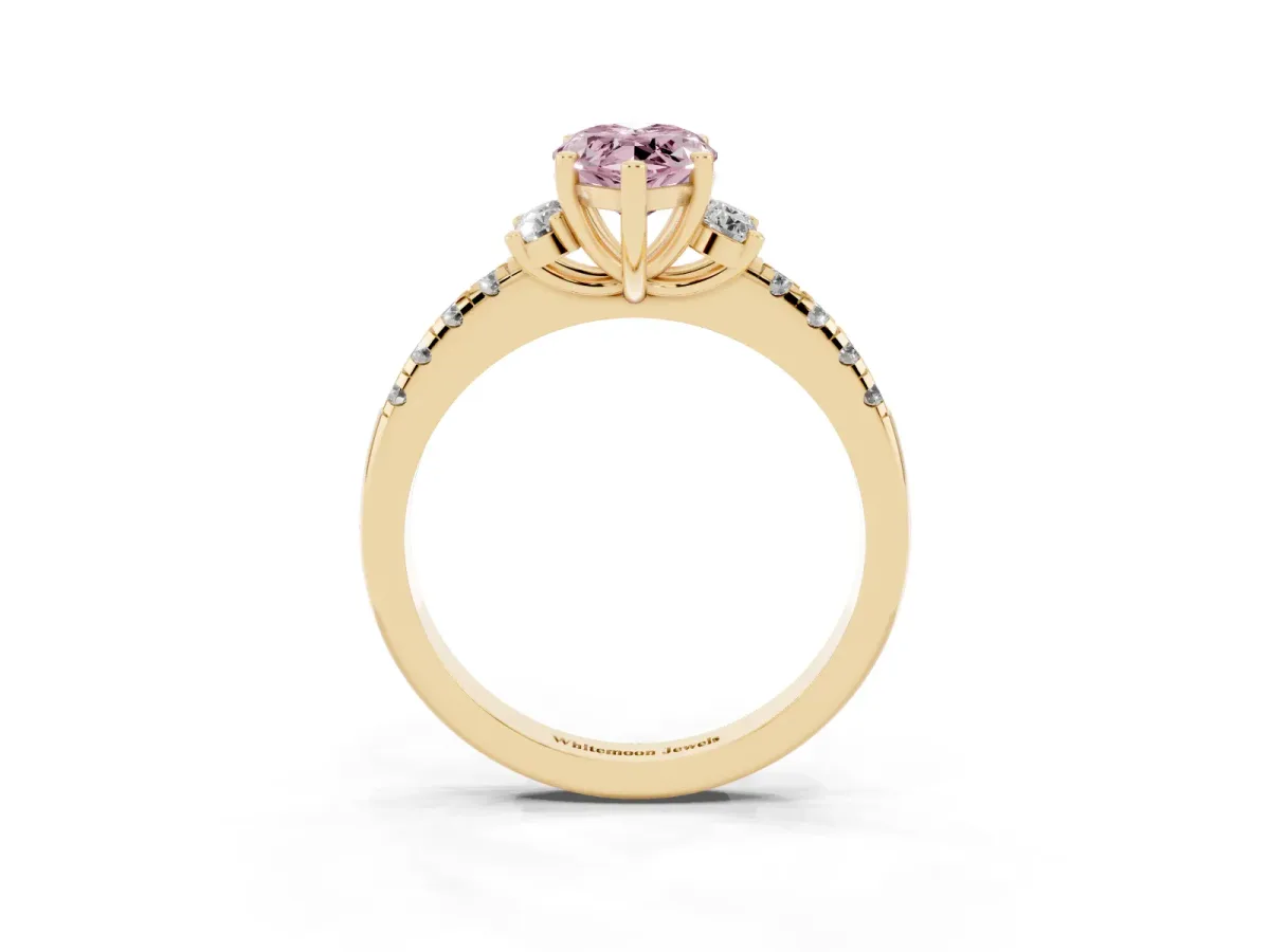 Fancy Pink Marquise Cut Diamond Three-Stone Pave Band with Four-Prong Setting Yellow gold
