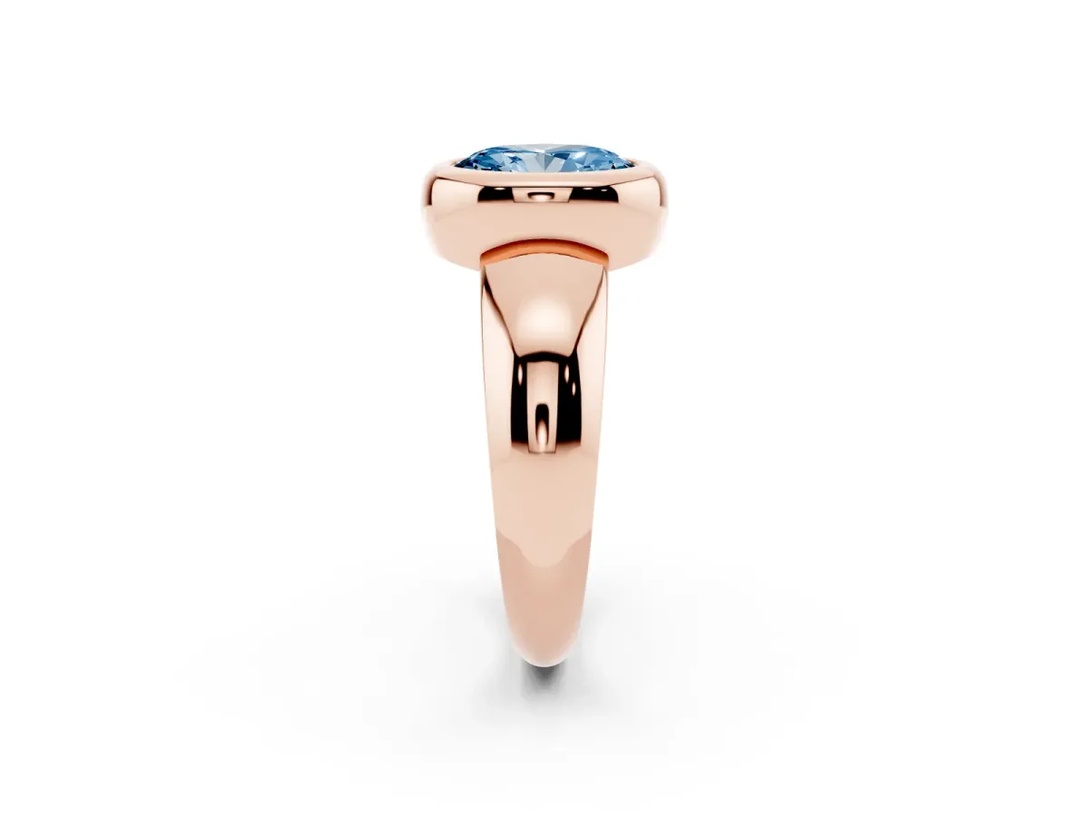 Fancy Blue Bezel Set Oval Cut Solitaire Ring with Wide Band Rose gold