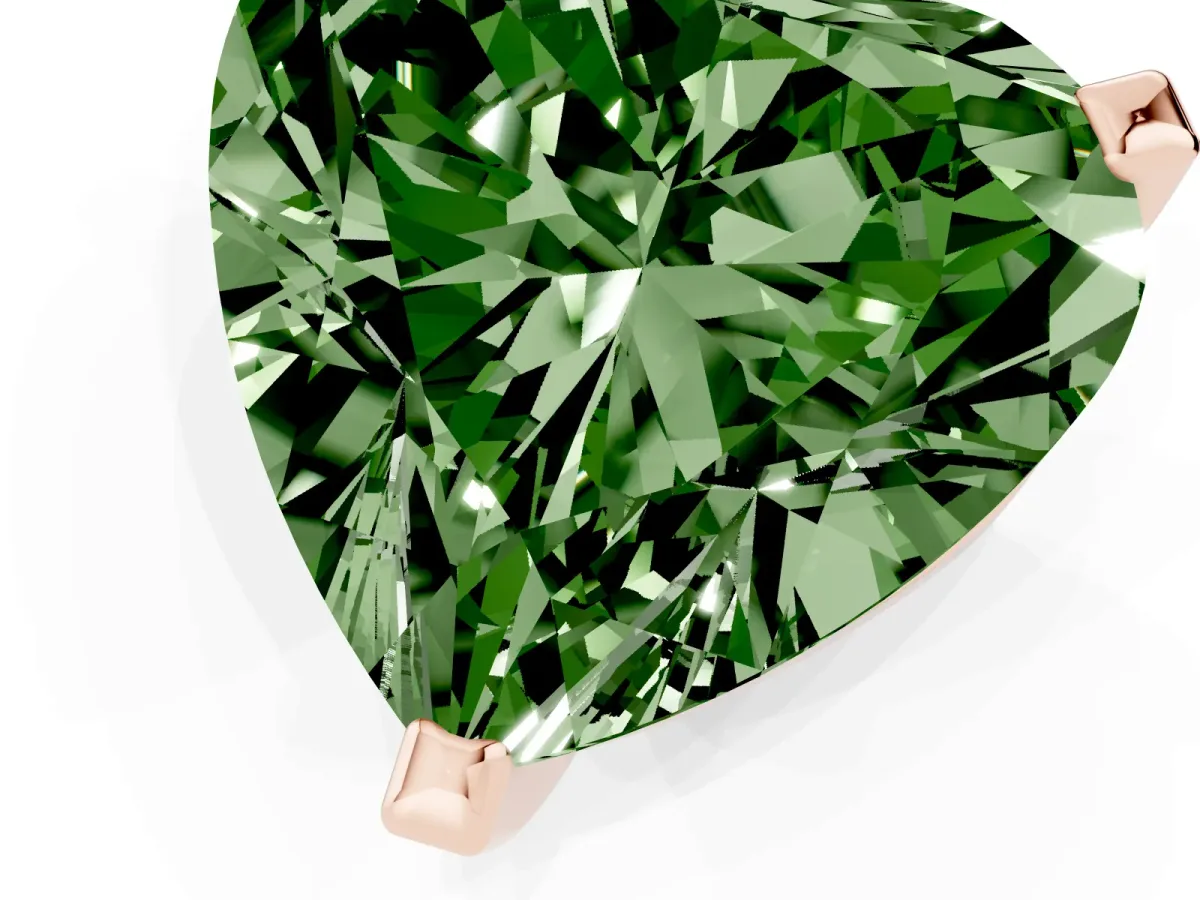 Fancy Green Heart Cut Diamond Solitaire Ring with Prong Setting and Classic Band Rose gold