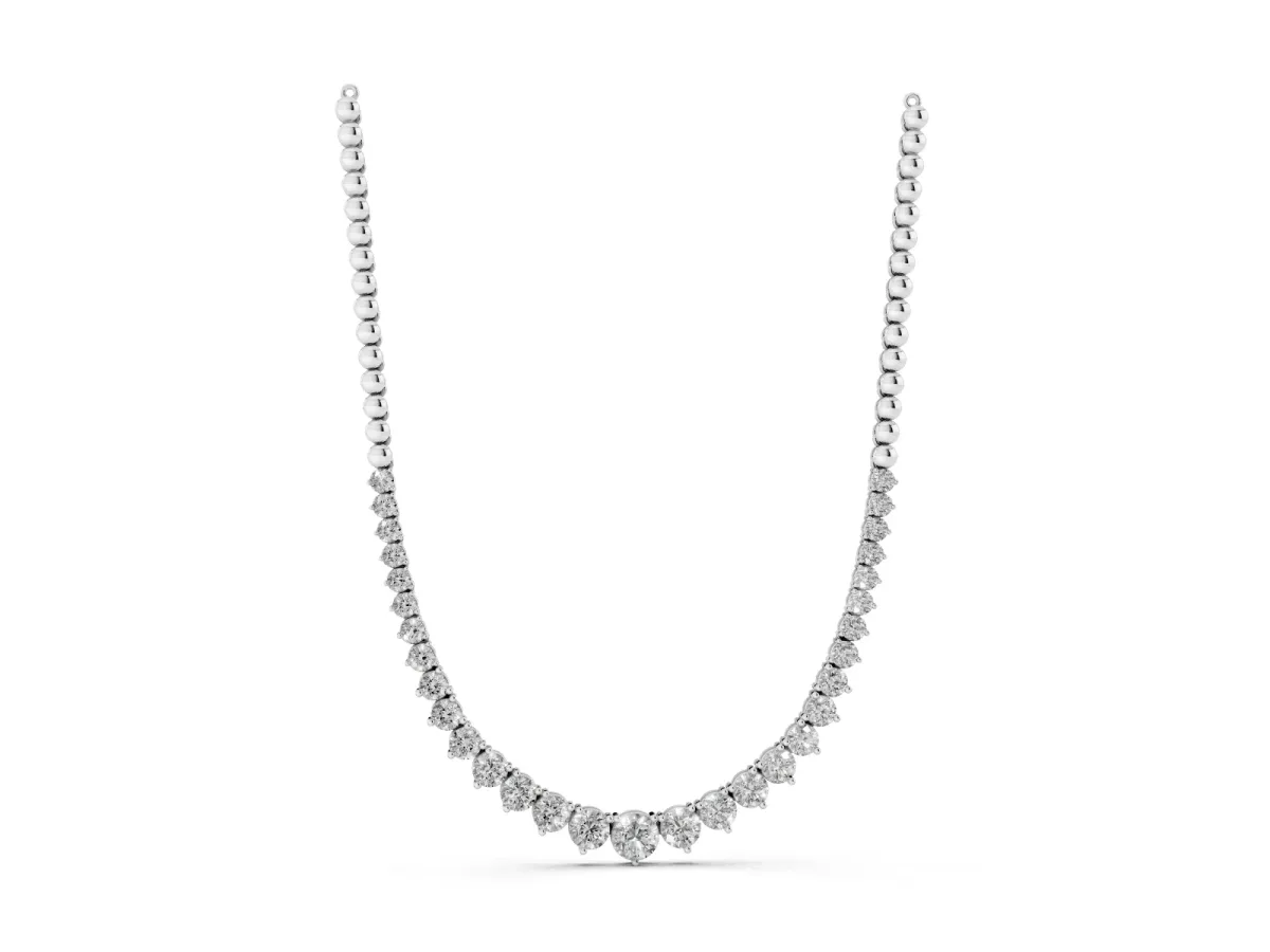 Round Diamond Tennis Necklace with Graduated Prong Setting Silver