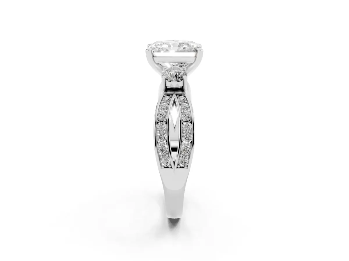 Three-Stone Radiant Cut Cut Diamond Twist Band with Prong Setting Silver