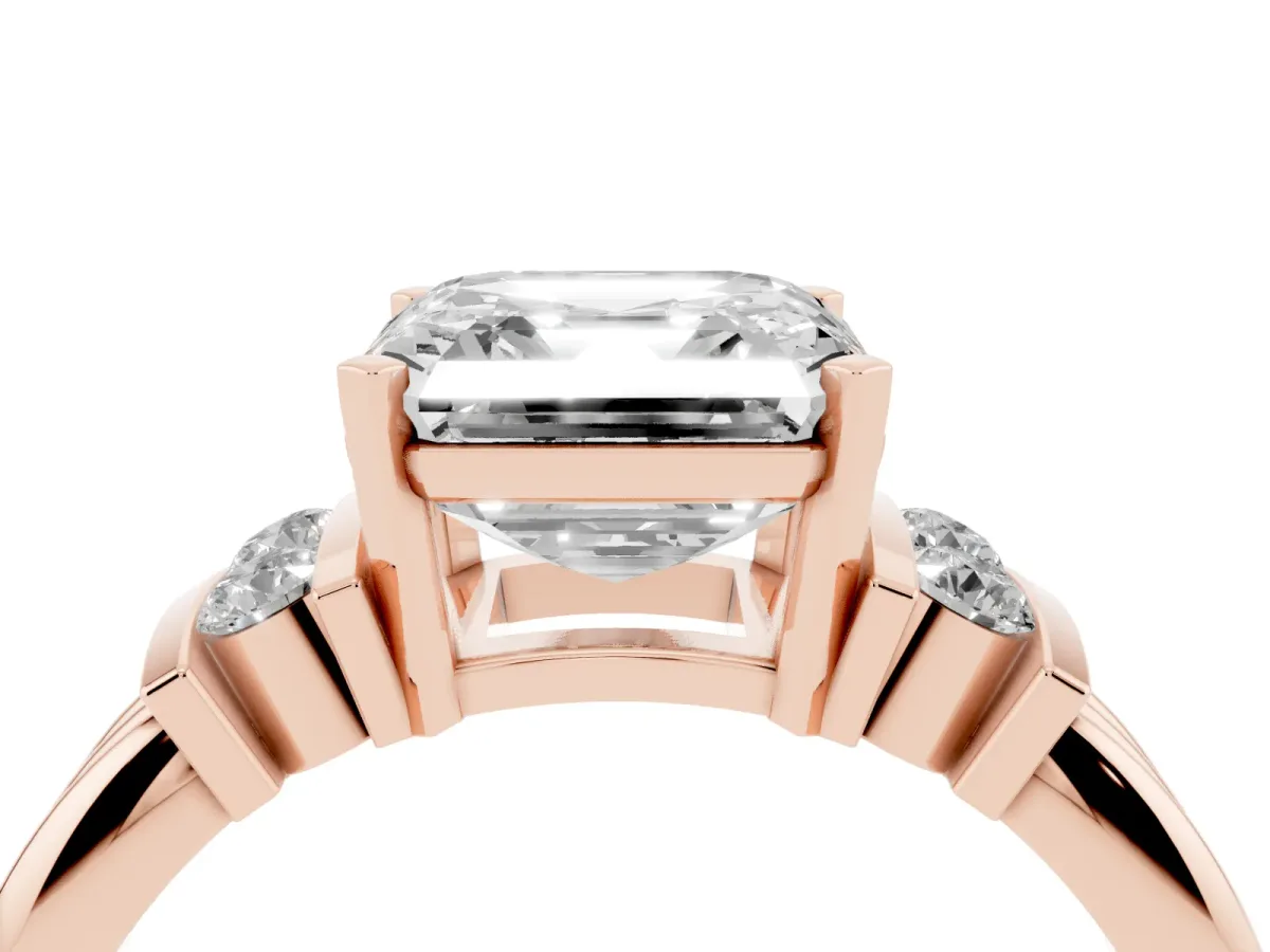 Asscher Cut Cut Three-Stone Channel Set Ring with Bar Prongs Rose gold