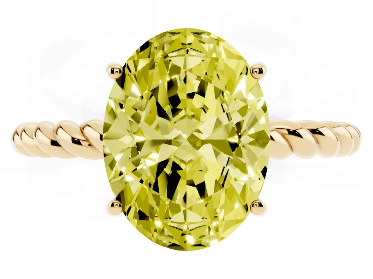 Fancy Yellow Oval Cut Solitaire Twisted Band 4-Prong Ring Yellow gold