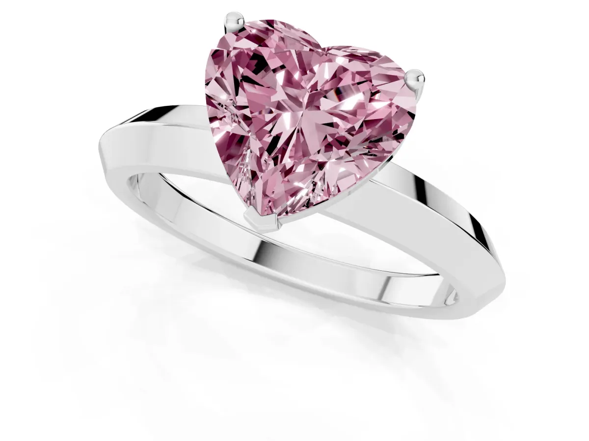 Fancy Pink Heart Cut Cut Solitaire Engagement Ring with Flat Band and Four-Prong Setting Platinum