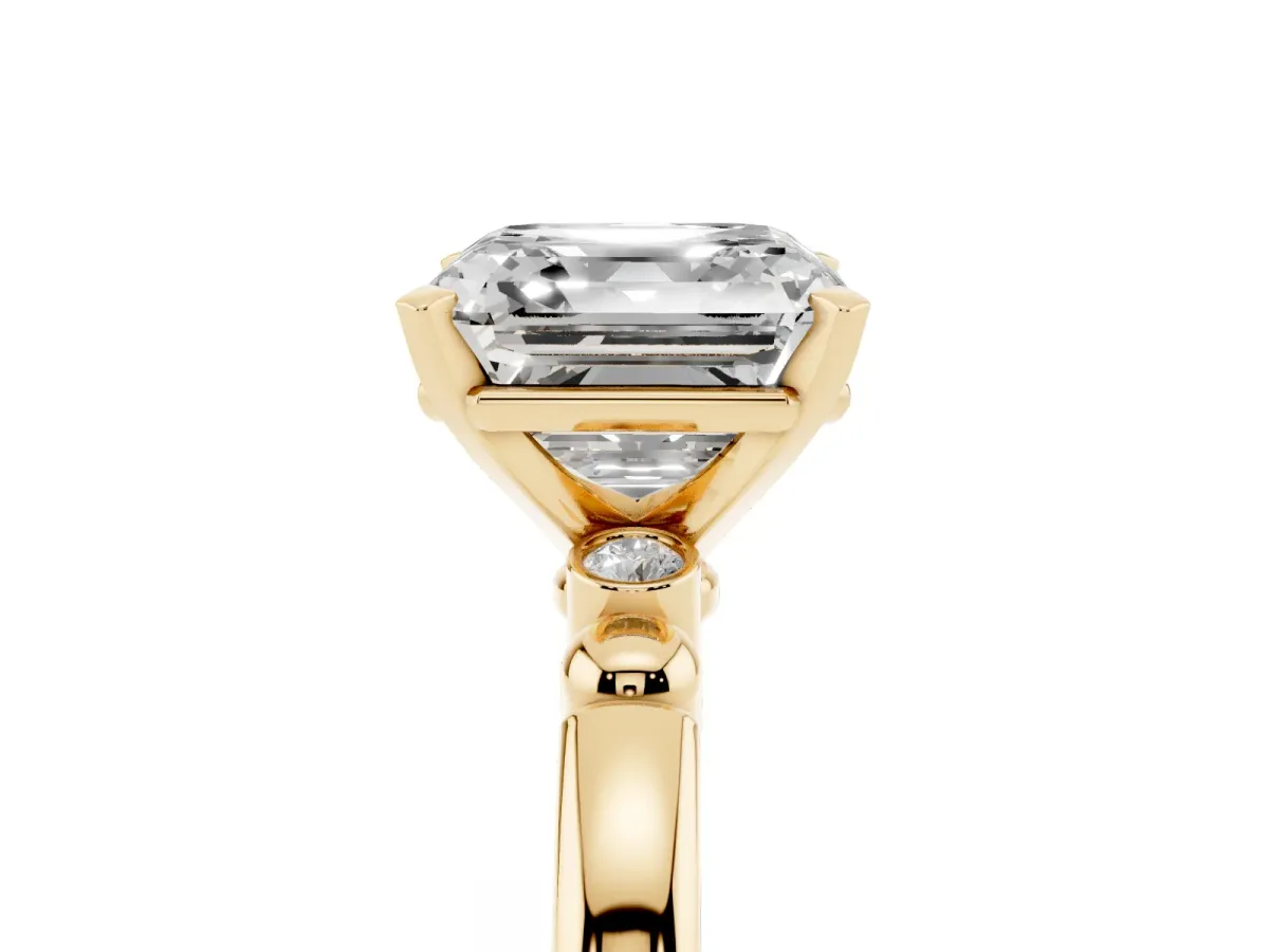 Asscher Cut Solitaire Beaded Band with Four-Prong Setting Yellow gold