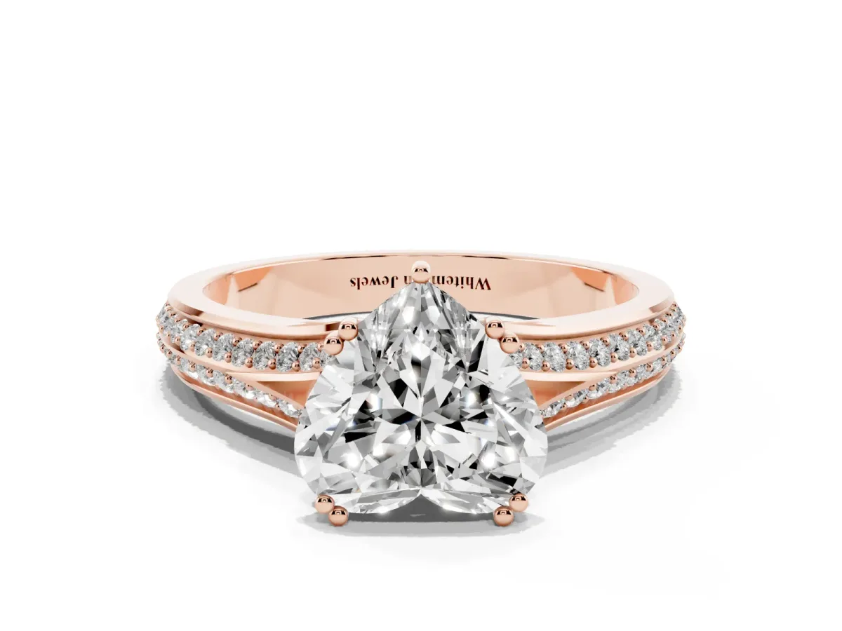 Heart Cut Diamond Split Shank Engagement Ring with Pavé Band Rose gold