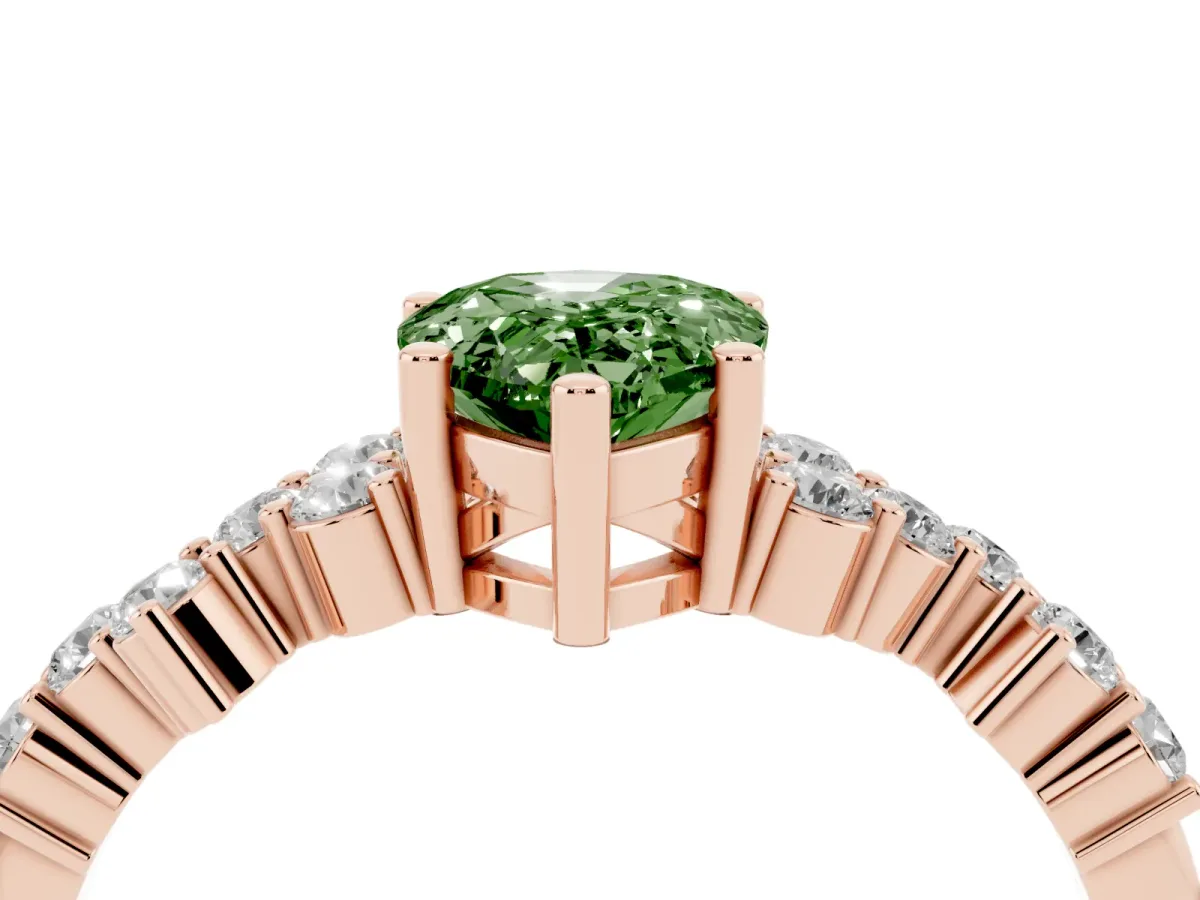Fancy Green Pear Cut Diamond Scattered Round Accent Ring with Prong Setting Rose gold