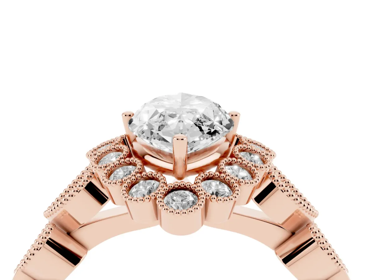 Marquise Cut Brilliant Milgrain Pave Heart Band Solitaire Ring Rose gold