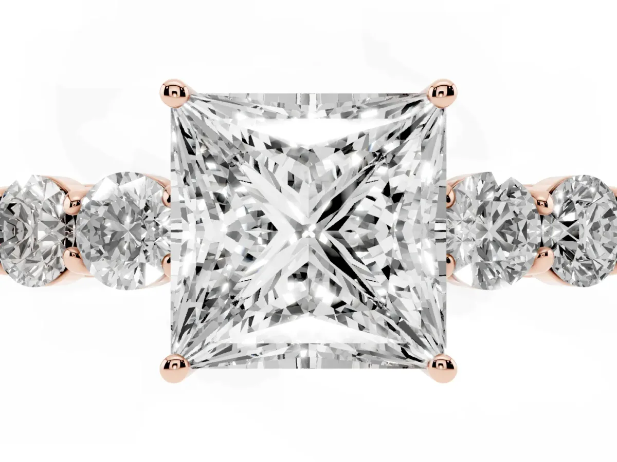 Princess Cut Cut Diamond Five-Stone Prong Set White Gold Ring Rose gold