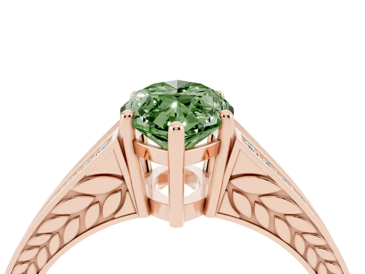 Fancy Green Marquise Cut Diamond Split Shank Ring with Pavé Band and Four-Prong Setting Rose gold