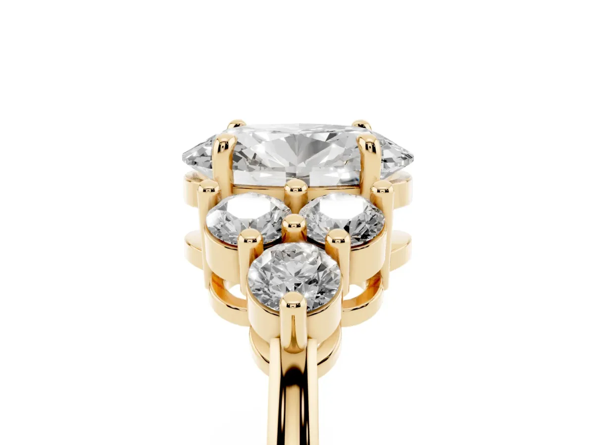 Oval Cut Brilliant Diamond Cluster Accent Solitaire Ring with Prong Setting Yellow gold