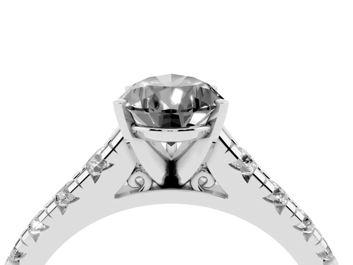 Fancy Black Pear Cut Diamond Cathedral Solitaire Ring with Round Pavé Band Platinum