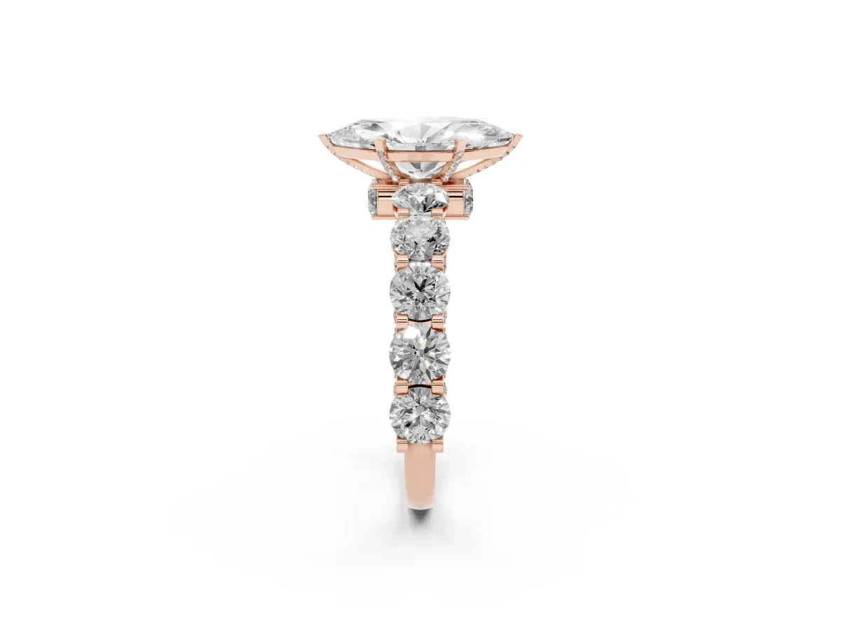 Marquise Cut Diamond Side Stone Engagement Ring with Four-Prong Setting Rose gold