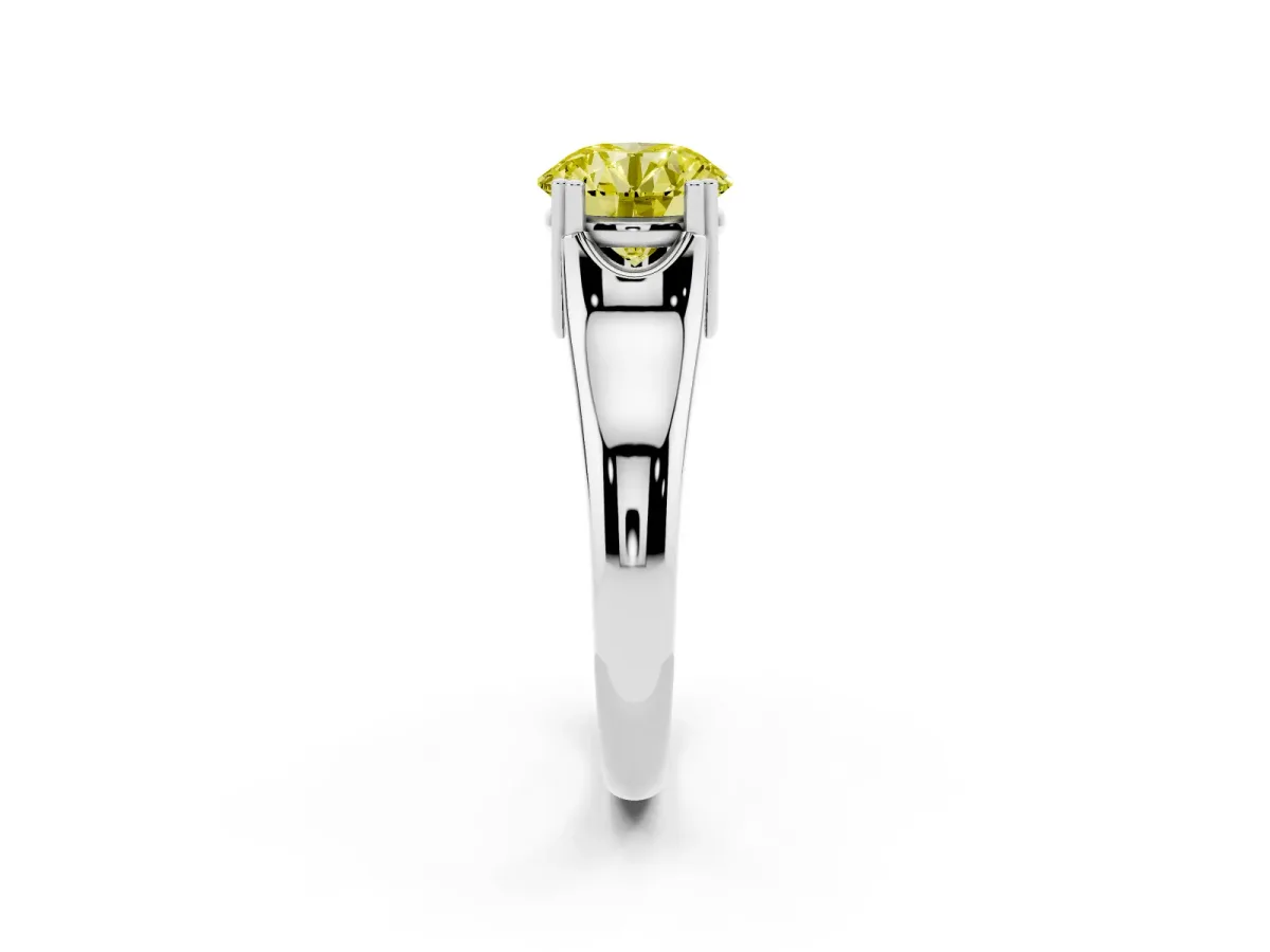 Fancy Yellow Round Cut Diamond Solitaire Ring with Wide Band and Prong Setting Silver