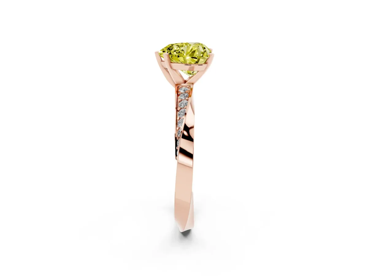Fancy Yellow Heart Cut Diamond Engagement Ring with Side Stone Accents and Four-Prong Setting Rose gold