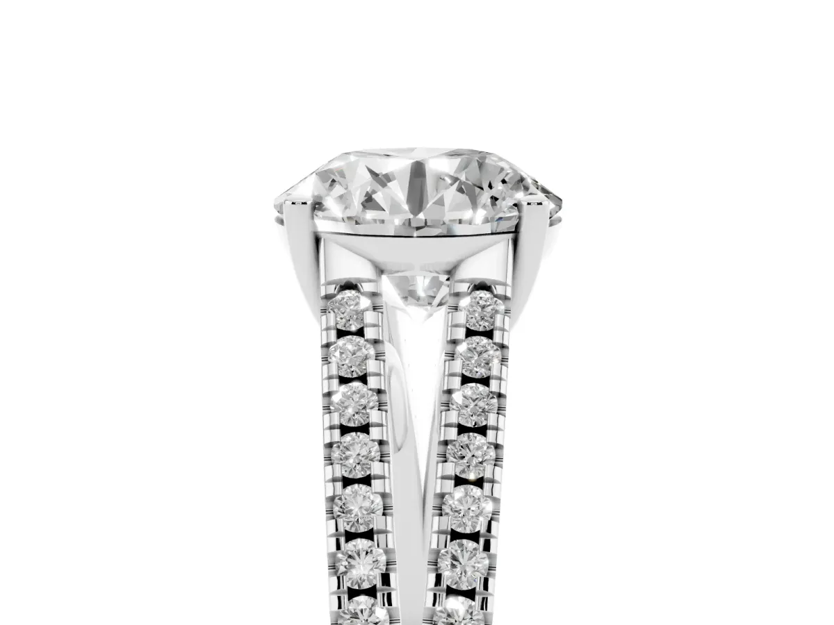 Round Cut Diamond Solitaire Engagement Ring with Split Shank Pavé Band Silver