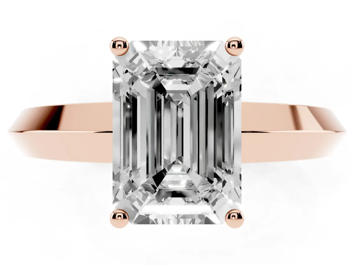 Emerald Cut Cut Solitaire Engagement Ring with Flat Band and Four-Prong Setting Rose gold