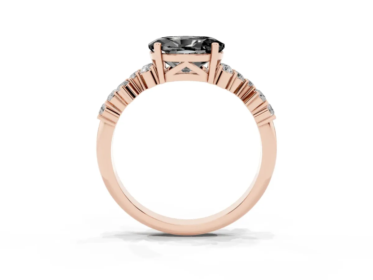 Fancy Black Oval Cut Diamond Scattered Round Accent Ring with Prong Setting Rose gold
