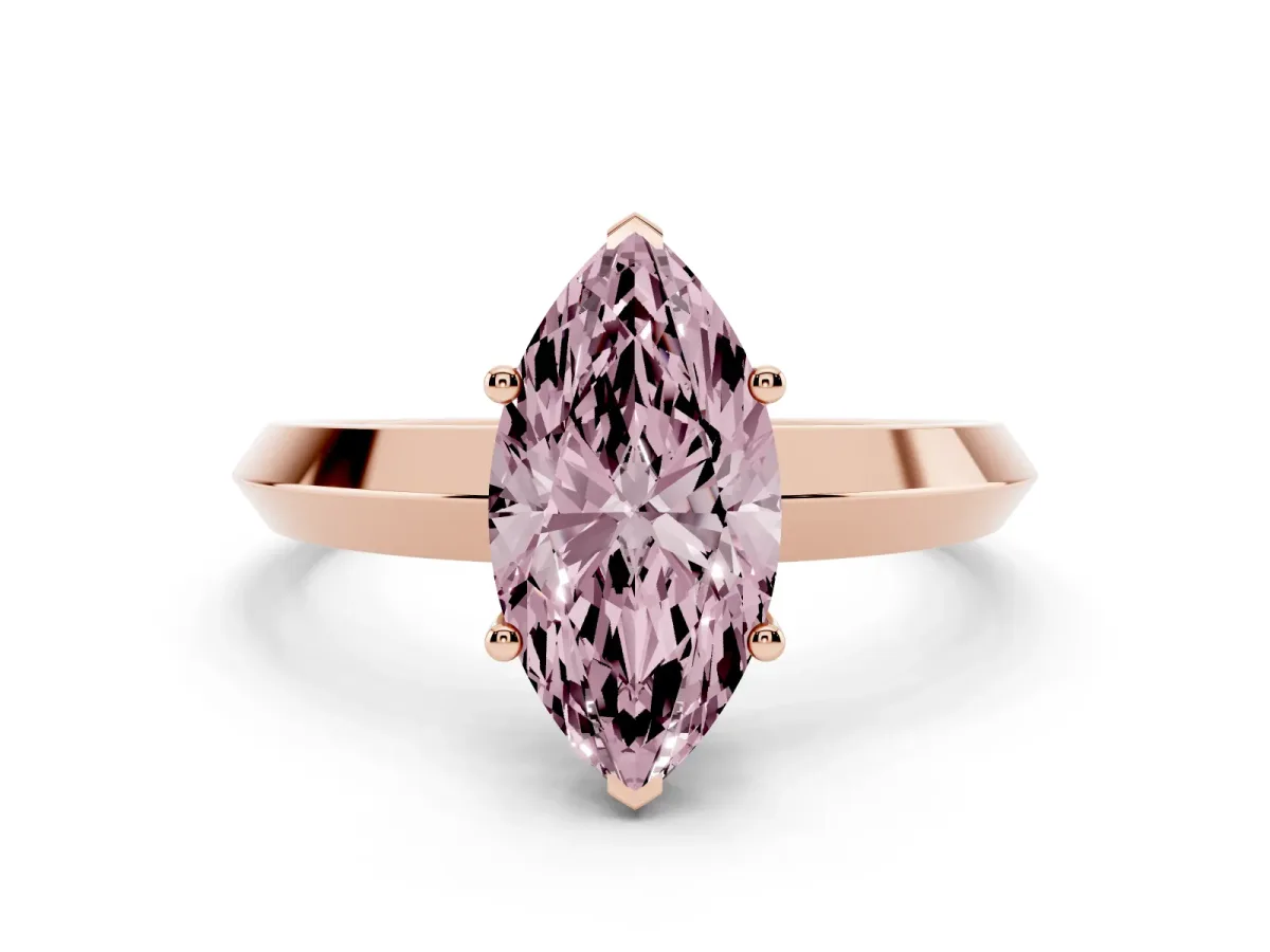 Fancy Pink Marquise Cut Cut Solitaire Engagement Ring with Flat Band and Four-Prong Setting Rose gold