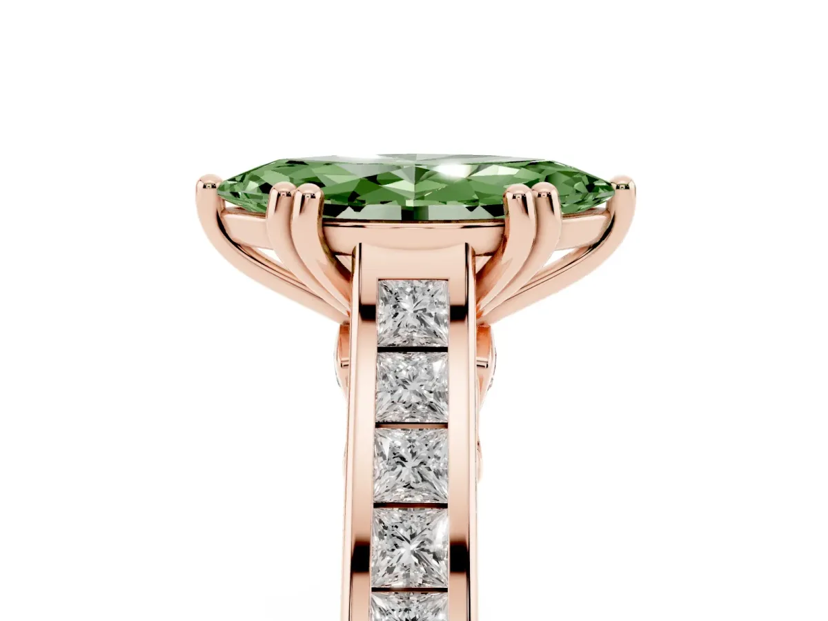 Fancy Green Marquise Cut Cut Channel Set Solitaire Engagement Ring with Prong Setting Rose gold
