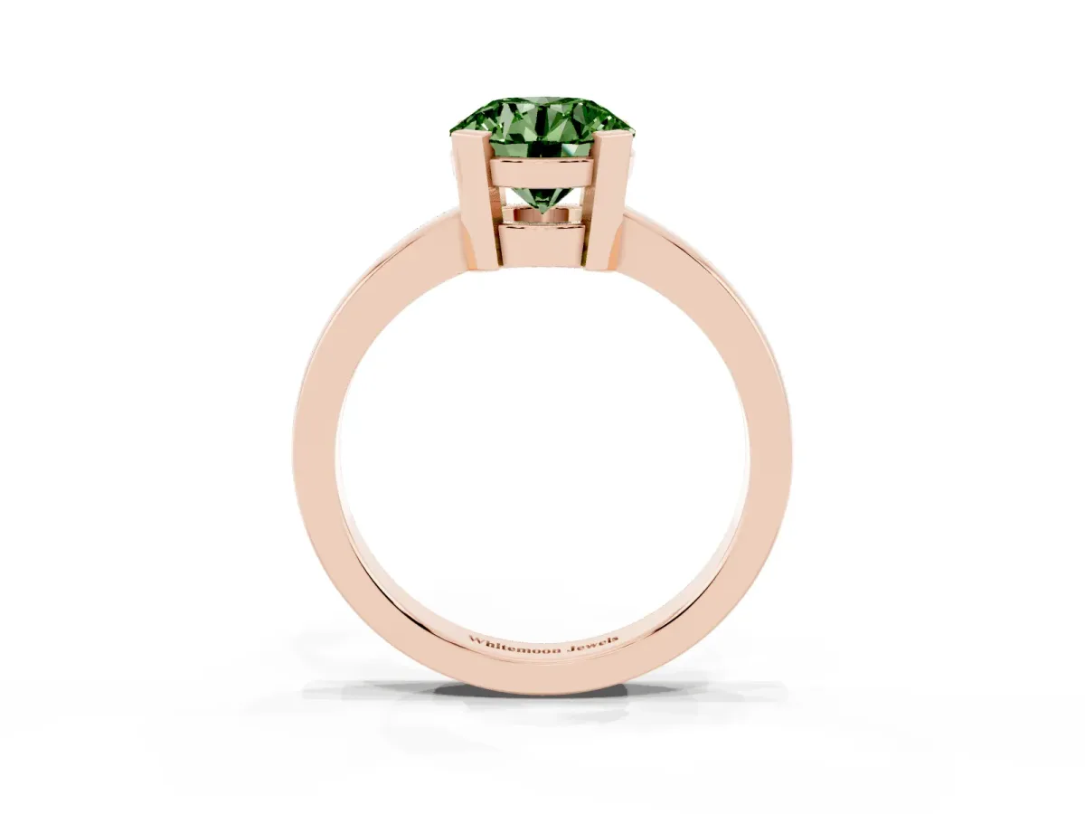 Fancy Green Round Cut Cut Solitaire Ring with Four-Prong Setting and Classic Band Rose gold