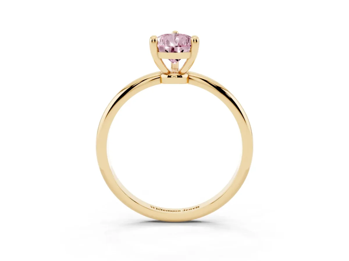 Fancy Pink Pear Cut Solitaire Diamond Ring with 4-Prong Setting on a Classic Band Yellow gold