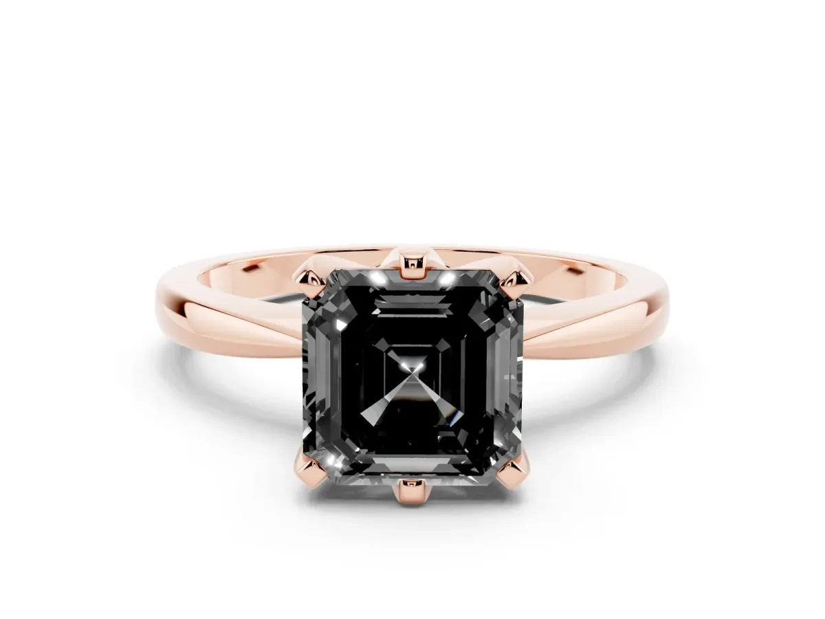 Fancy Black Asscher Cut Solitaire Engagement Ring with Six-Prong Setting and Tapered Band Rose gold