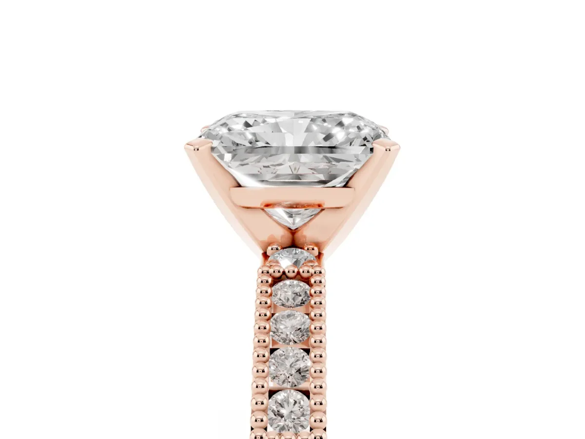 Radiant Cut Solitaire with Pavé Band and Four-Prong Setting Rose gold