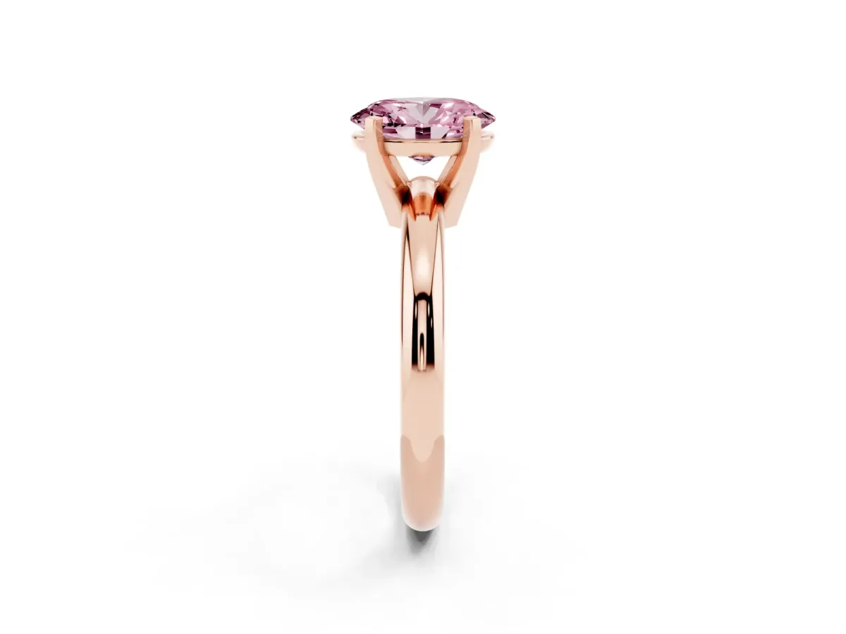 Fancy Pink Oval Cut Diamond Solitaire Engagement Ring with Round Band and Four-Prong Setting Rose gold