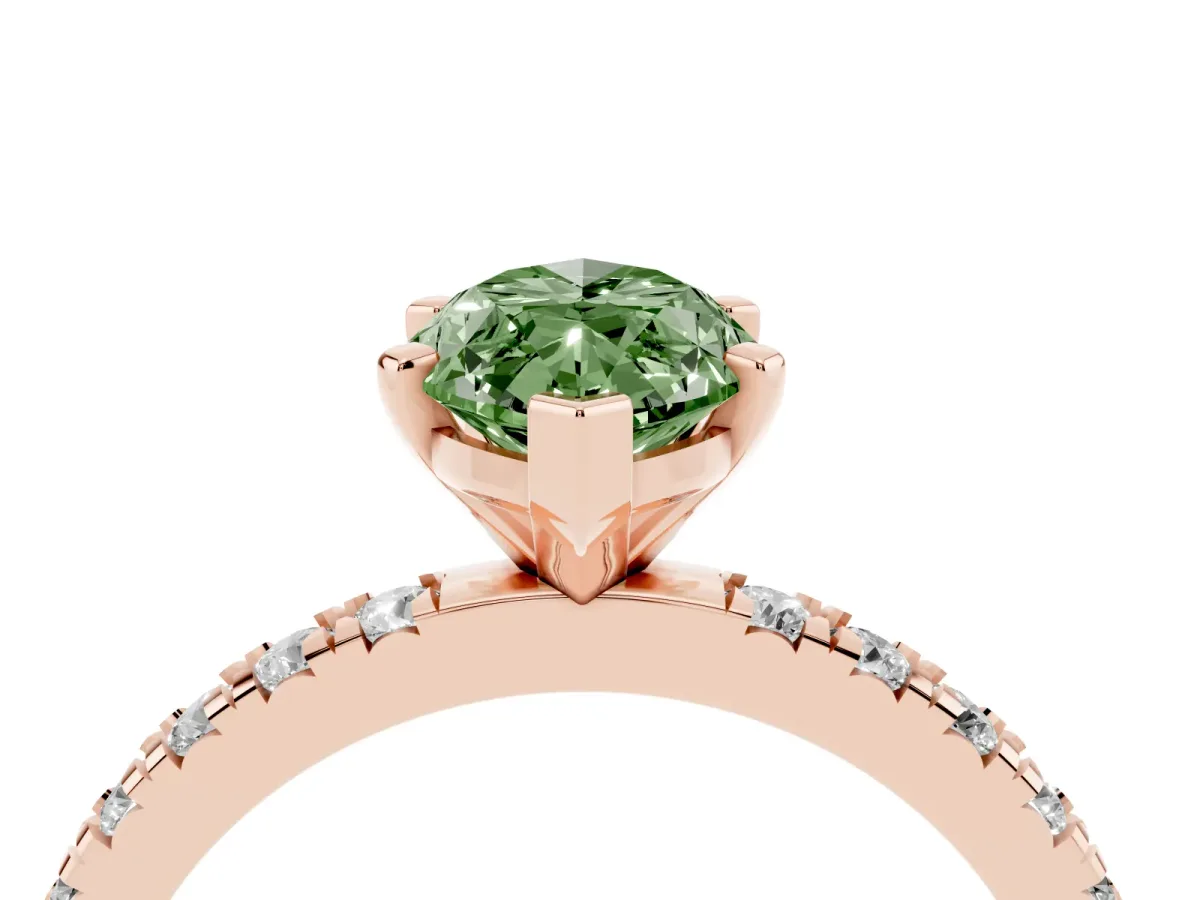 Fancy Green Marquise Cut Diamond Pavé Band Solitaire with Four-Prong Setting Rose gold