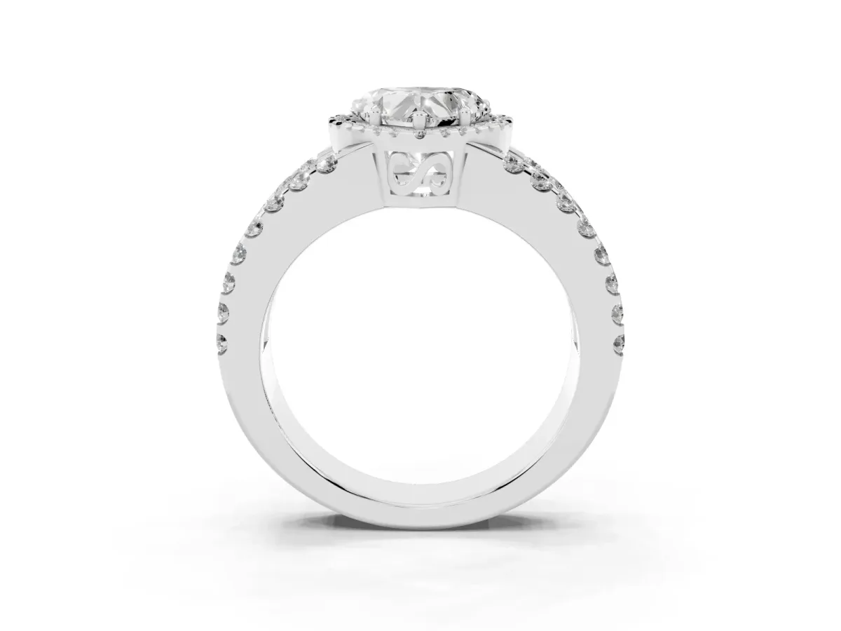 Heart Cut Cut Halo Split Shank Diamond Ring with Four-Prong Setting Platinum