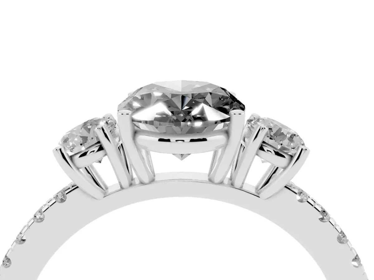 Fancy Black Three-Stone Oval Cut Cut Diamond Pavé Band with Prong Setting Silver