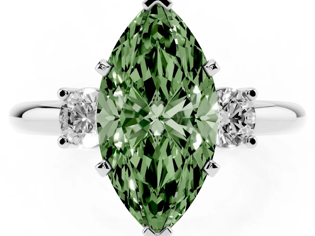 Fancy Green Three-Stone Marquise Cut Cut Diamond Solitaire with Prong Setting and Classic Band White gold