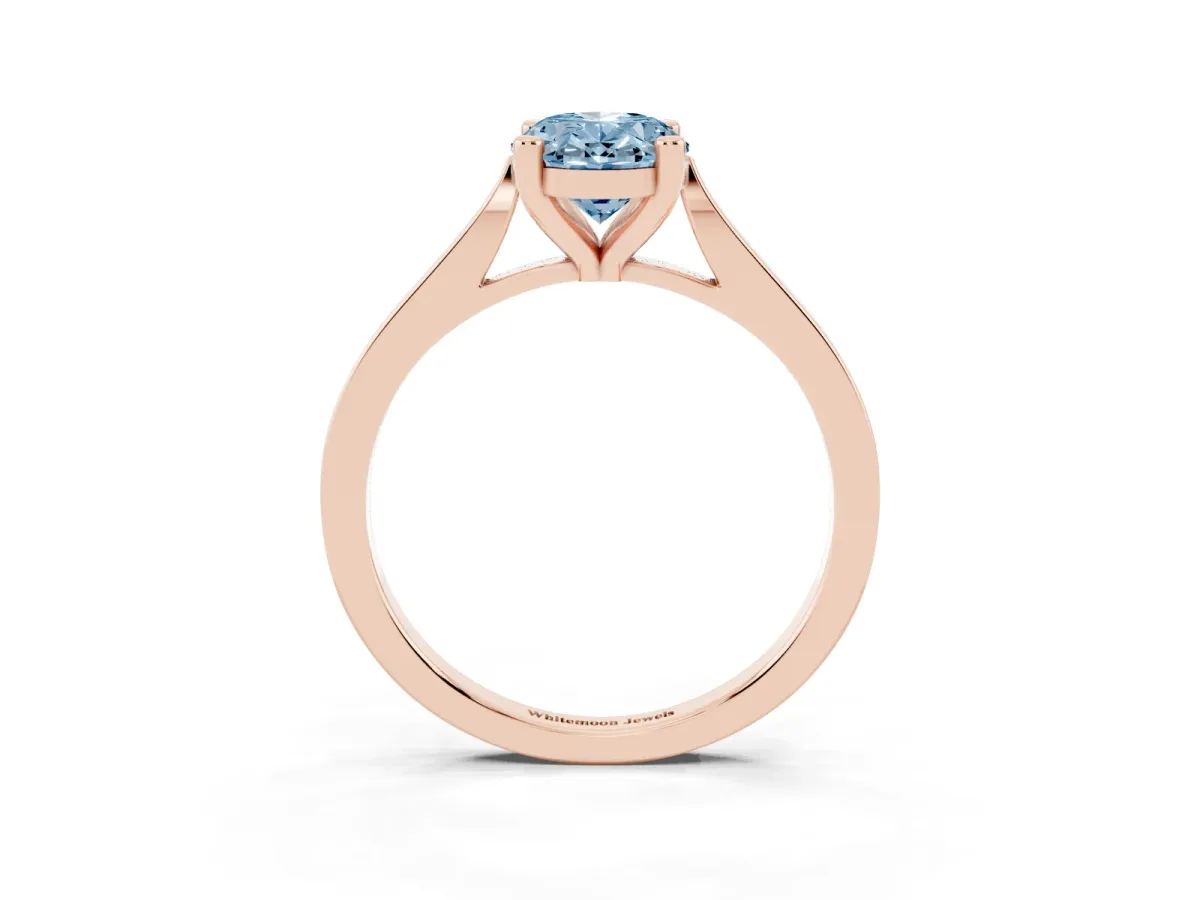 Fancy Blue Oval Cut Solitaire Diamond Ring with Four-Prong Setting and Tapered Band Rose gold