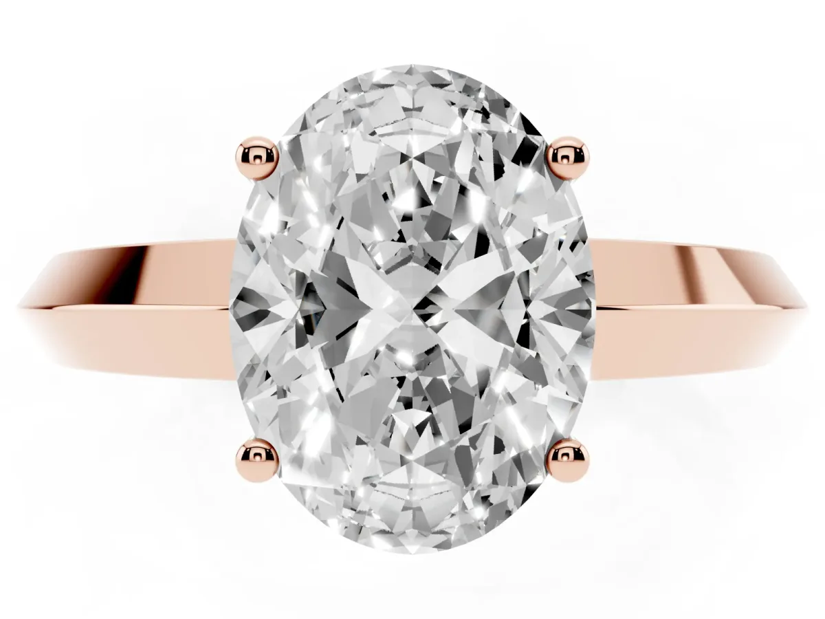 Oval Cut Cut Solitaire Engagement Ring with Flat Band and Four-Prong Setting Rose gold