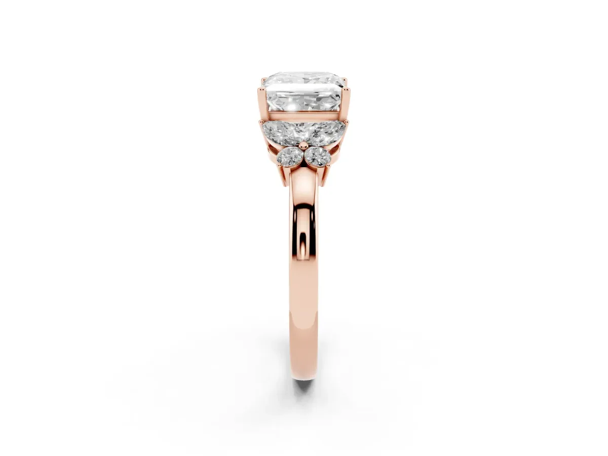 Princess Cut Cut Solitaire Floral Diamond Ring with Four-Prong Setting Rose gold