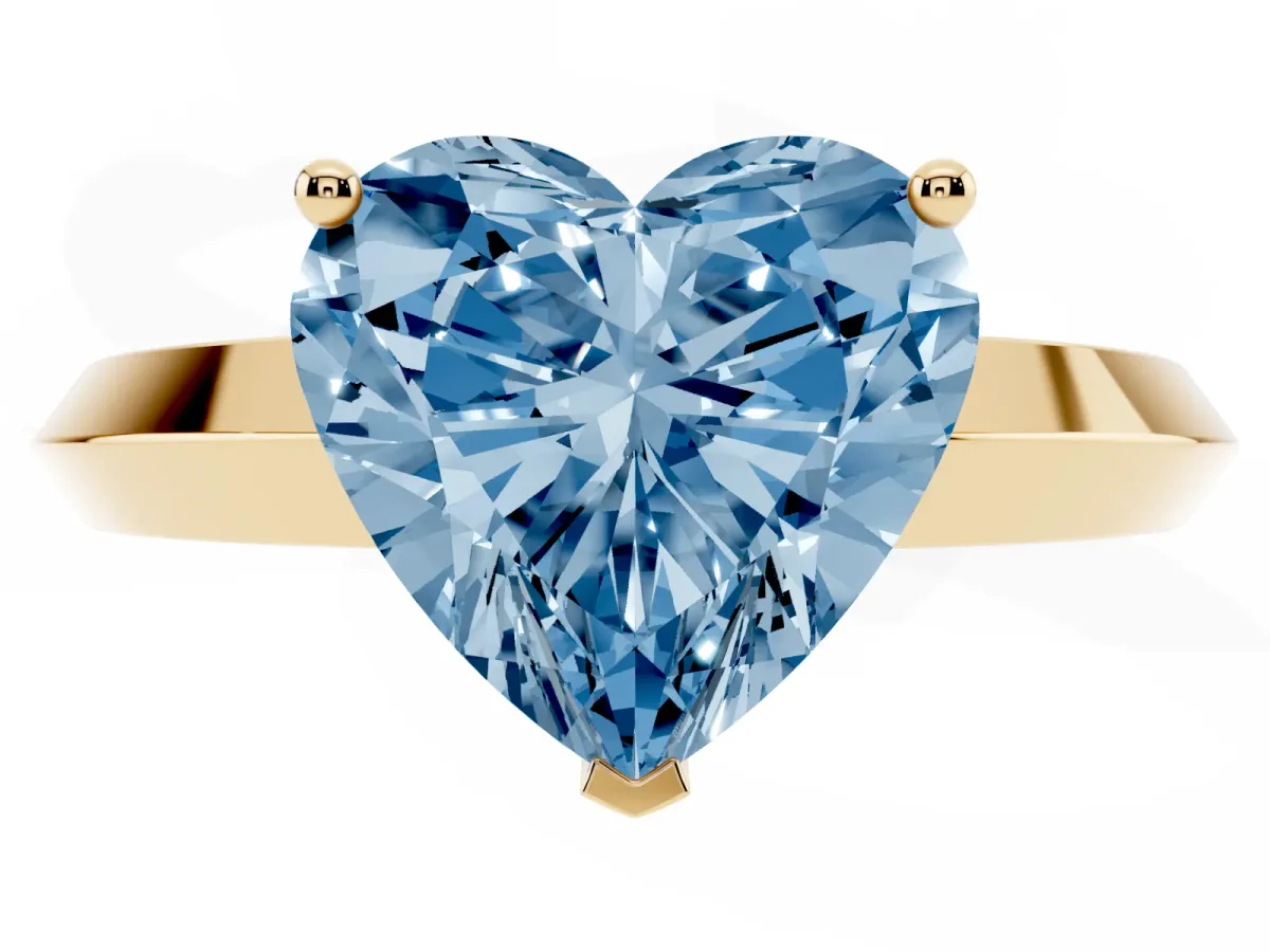 Fancy Blue Heart Cut Cut Solitaire Engagement Ring with Flat Band and Four-Prong Setting Yellow gold