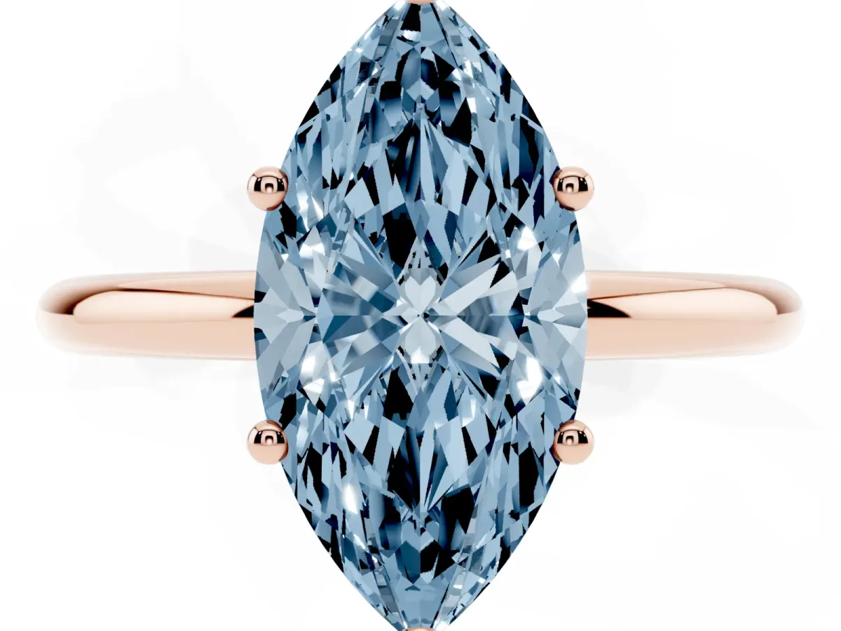 Fancy Blue Marquise Cut Cut Solitaire Engagement Ring with Four-Prong Setting and Classic Band Rose gold