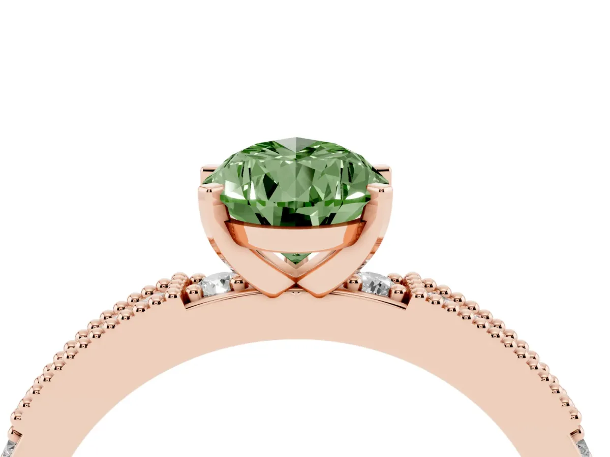 Fancy Green Pear Cut Solitaire with Pavé Band and Four-Prong Setting Rose gold