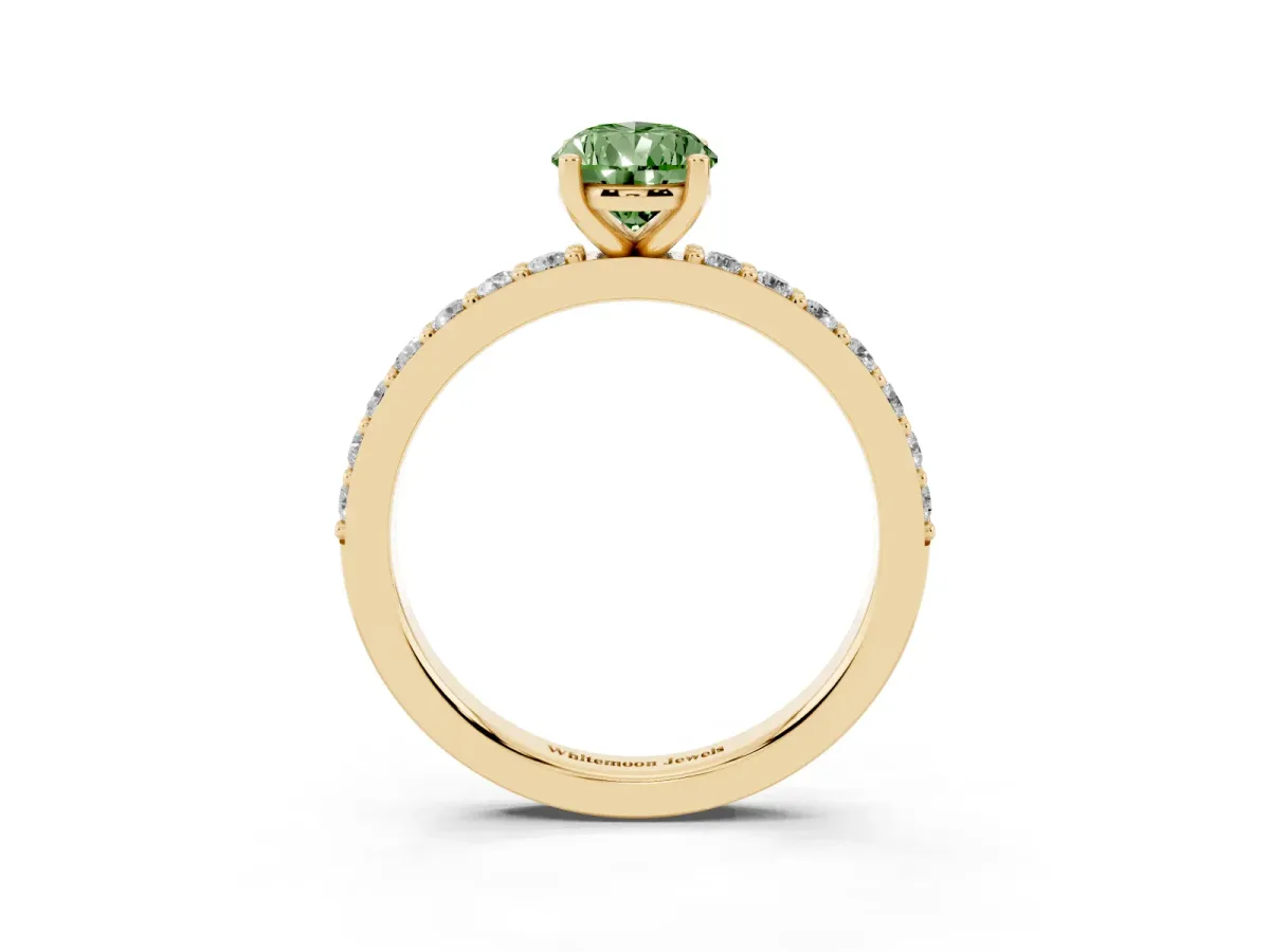 Fancy Green Pear Cut Cut Diamond Solitaire with Pave Band and Four-Prong Setting Yellow gold