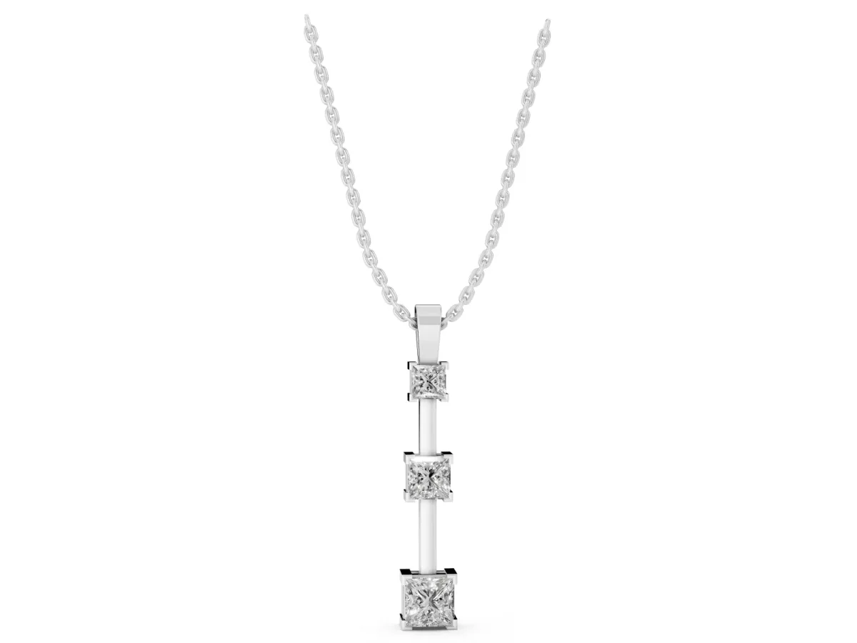 Three-Stone Princess Cut Prong Set Pendant Silver