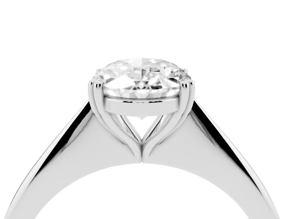 Oval Cut Solitaire Diamond Ring with Six-Prong Setting and Classic Band Silver
