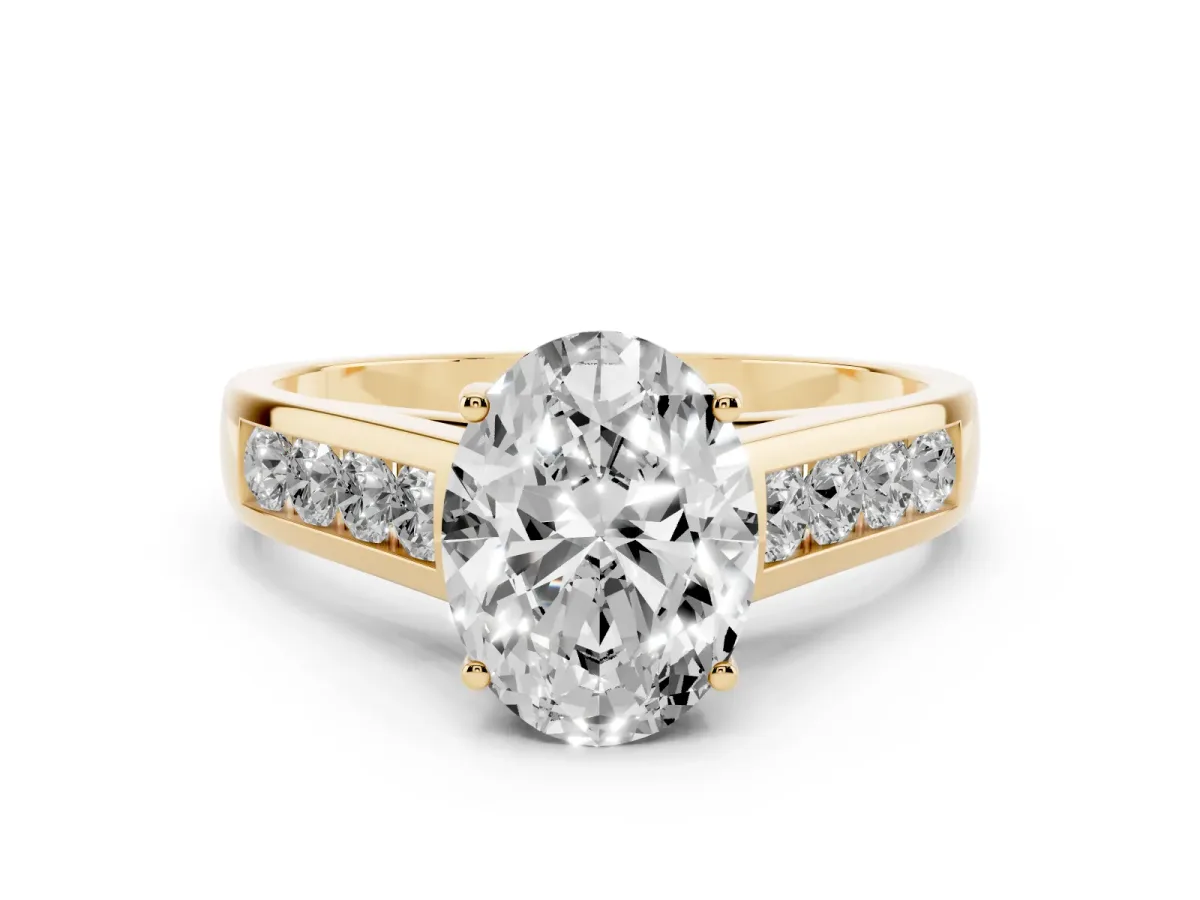 Oval Cut Brilliant Channel-Set Solitaire Ring with Four-Prong Setting Yellow gold